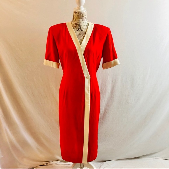 Vintage Dresses & Skirts - Vintage 80s Orange Red Dress Bichon Sara Edwards